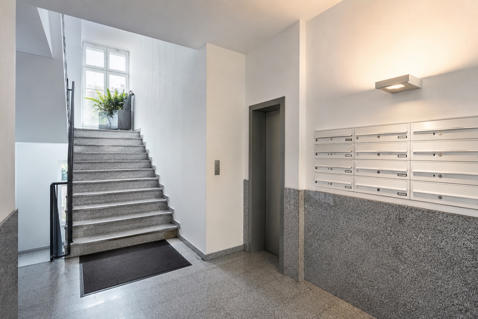 Gepflegtes Treppenhaus eines verwalteten Objekts